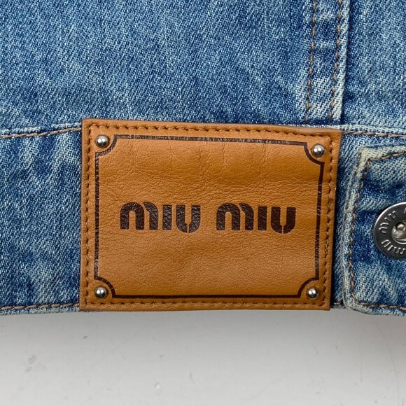 Miu Miu Denim Jacket With Faux Fur Collar & Patches - Picture 5 of 8